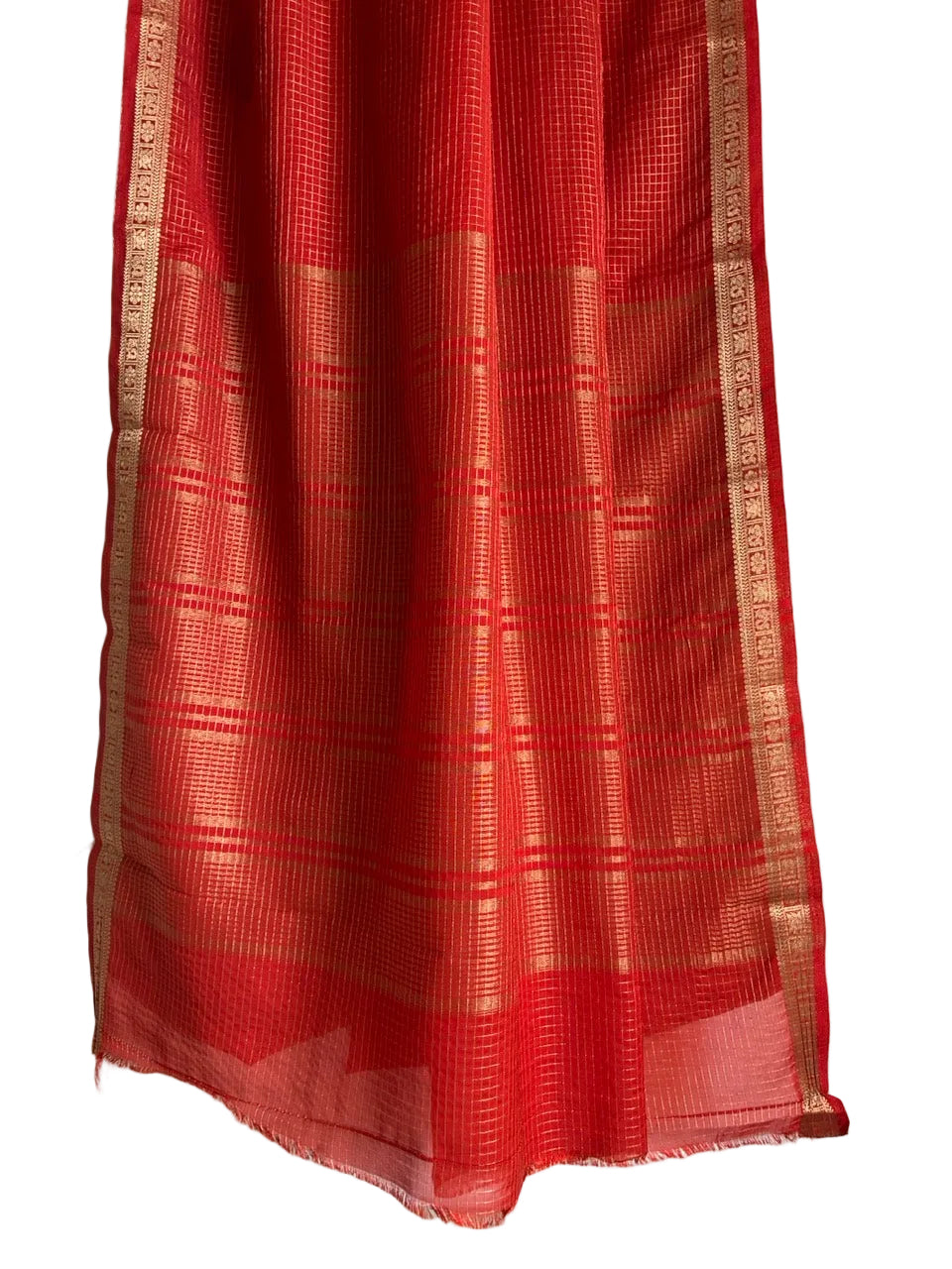Orange Checks Soft Crepe aariyaa Saree