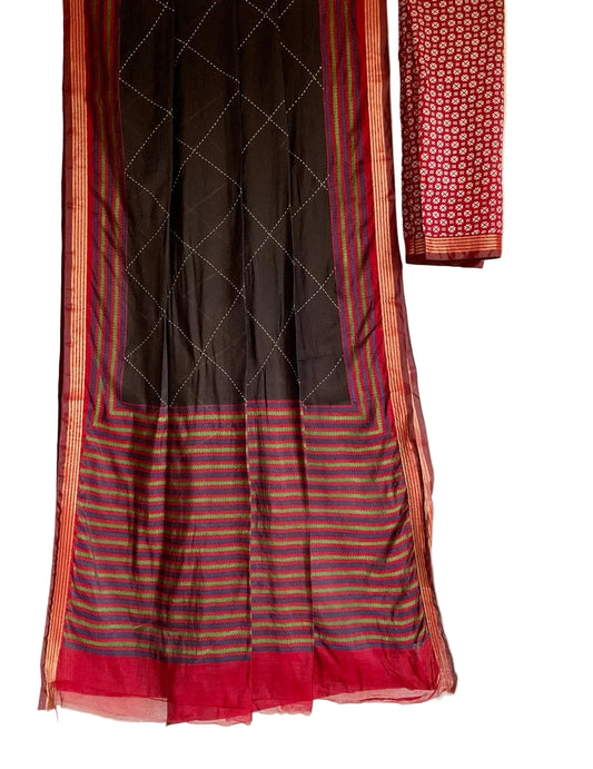 Black Kantha Cotton Saree