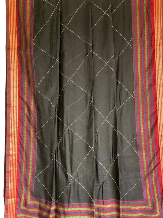 Black Kantha Cotton Saree