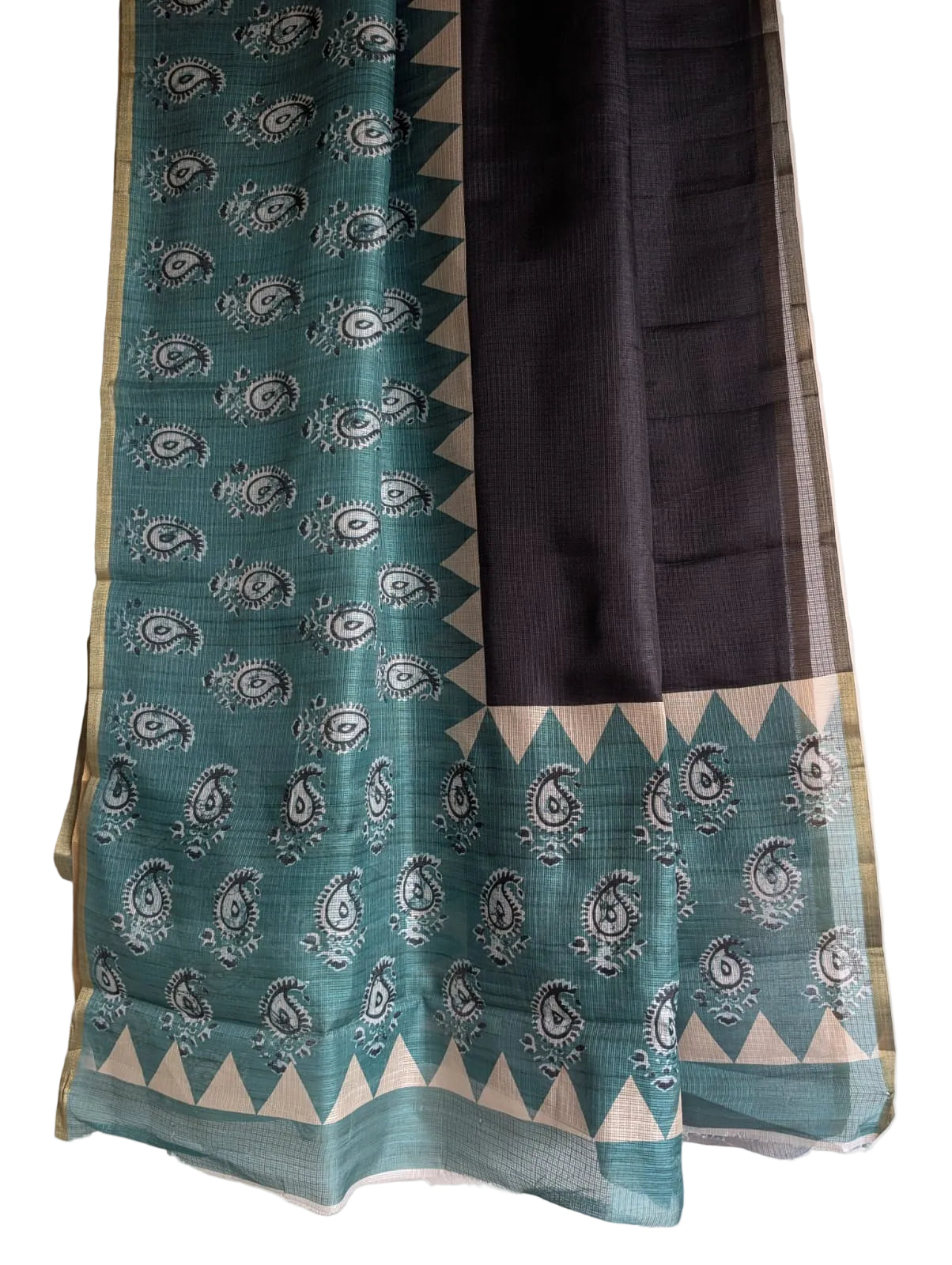 Green and Black Paisley Kota Doria Saree
