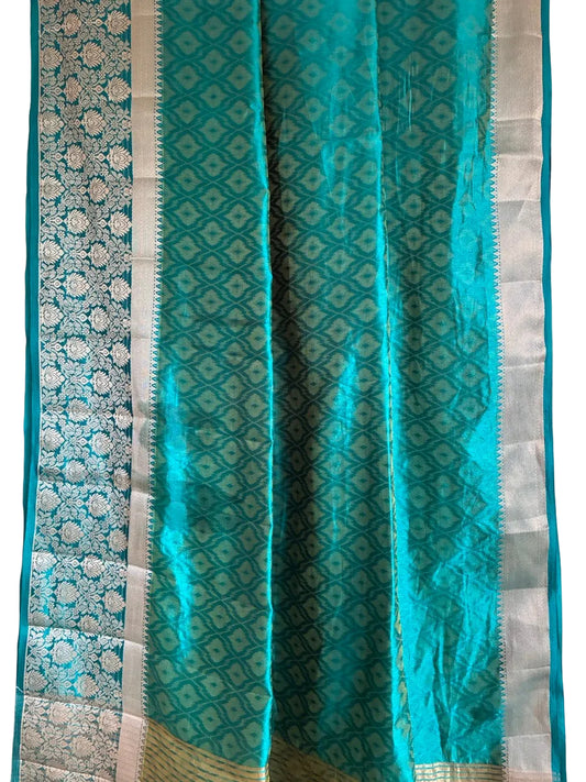 Teal Blue Dual Shade Tissue Silk Saree 