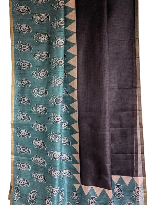 Green and Black Paisley Kota Doria Saree