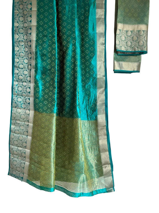 Teal Blue Dual Shade Tissue Silk Saree 