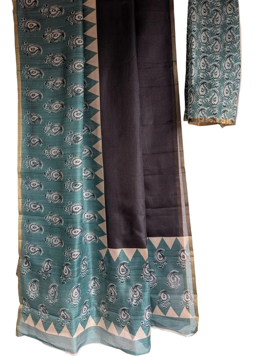 Green and Black Paisley Kota Doria Saree