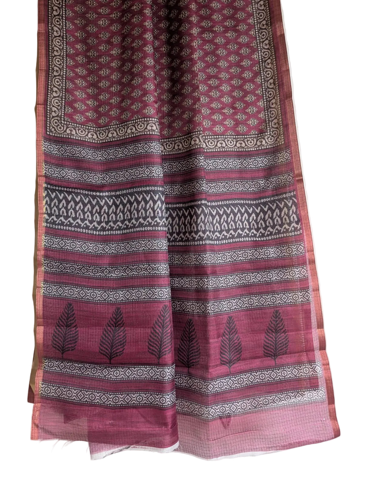  Wine Floral Print Kota Doria Saree
