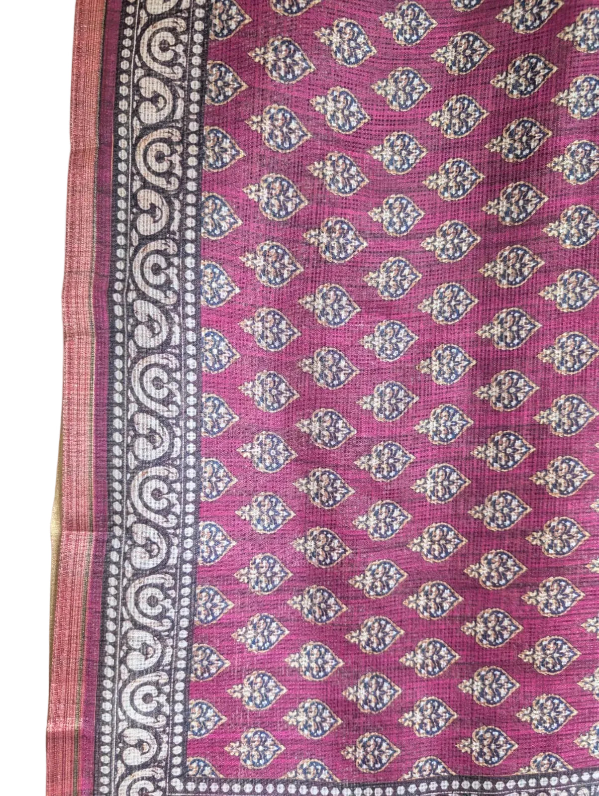  Wine Floral Print Kota Doria Saree