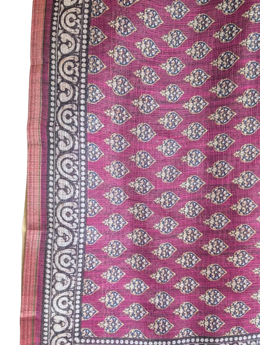  Wine Floral Print Kota Doria Saree