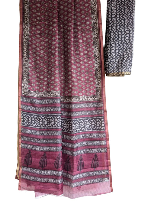  Wine Floral Print Kota Doria Saree