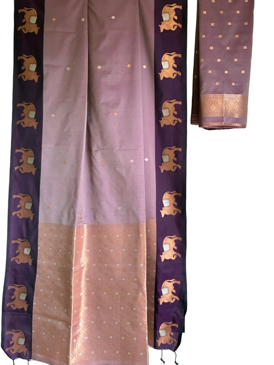 Purple Cow Motif Soft Silk Saree