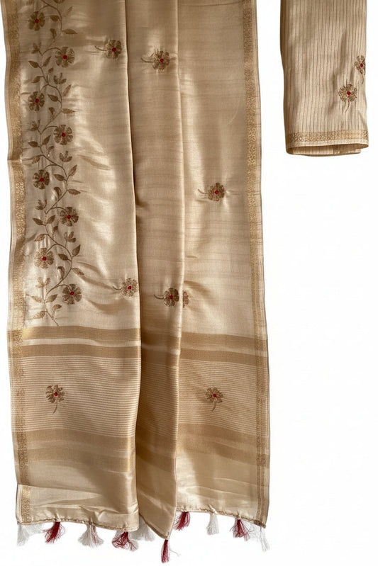 White/Ivory Floral Embroidery and Zari Border