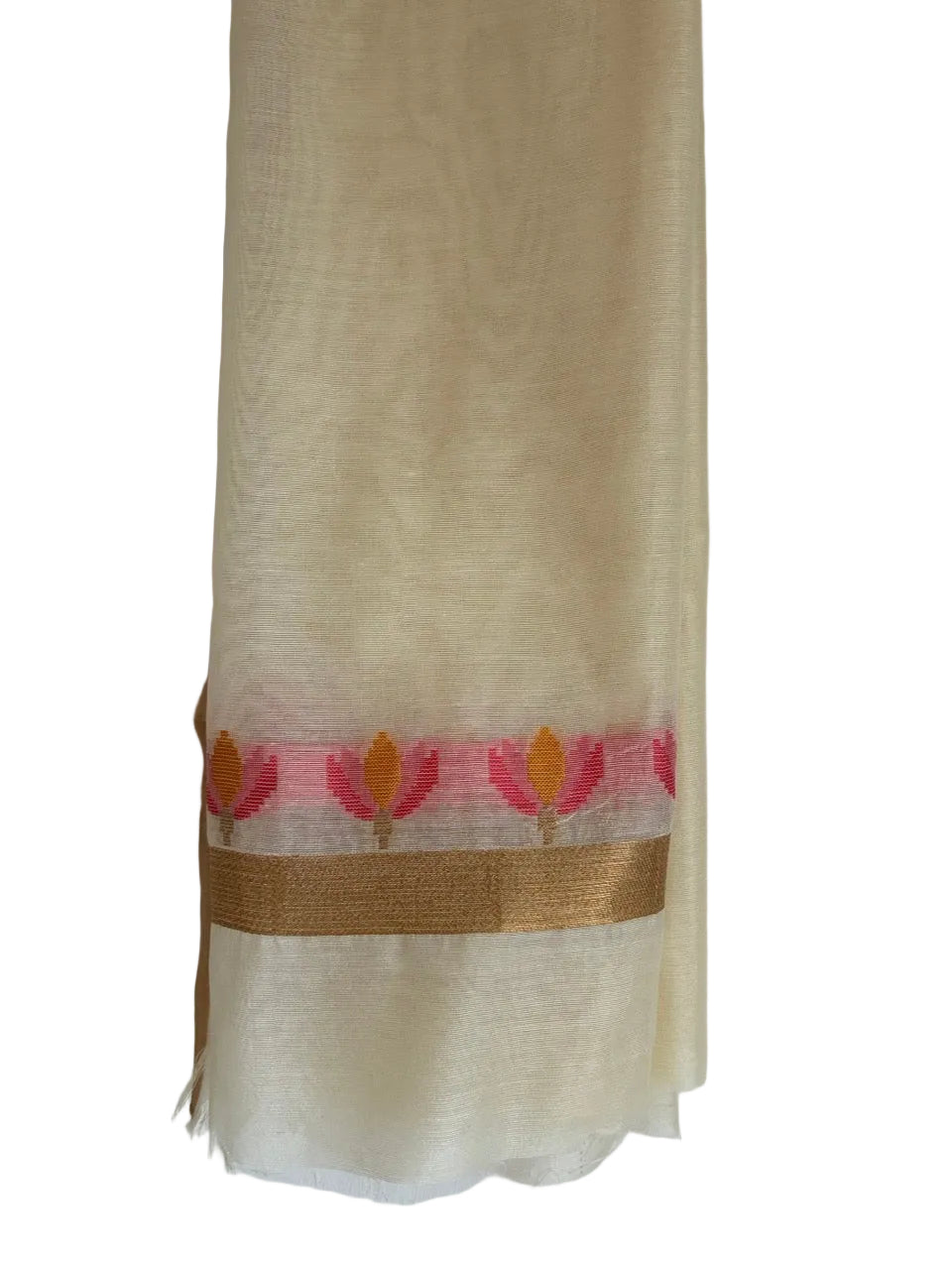 Off White Jamdani Cotton Aariyaa Saree with Lotus Motifs