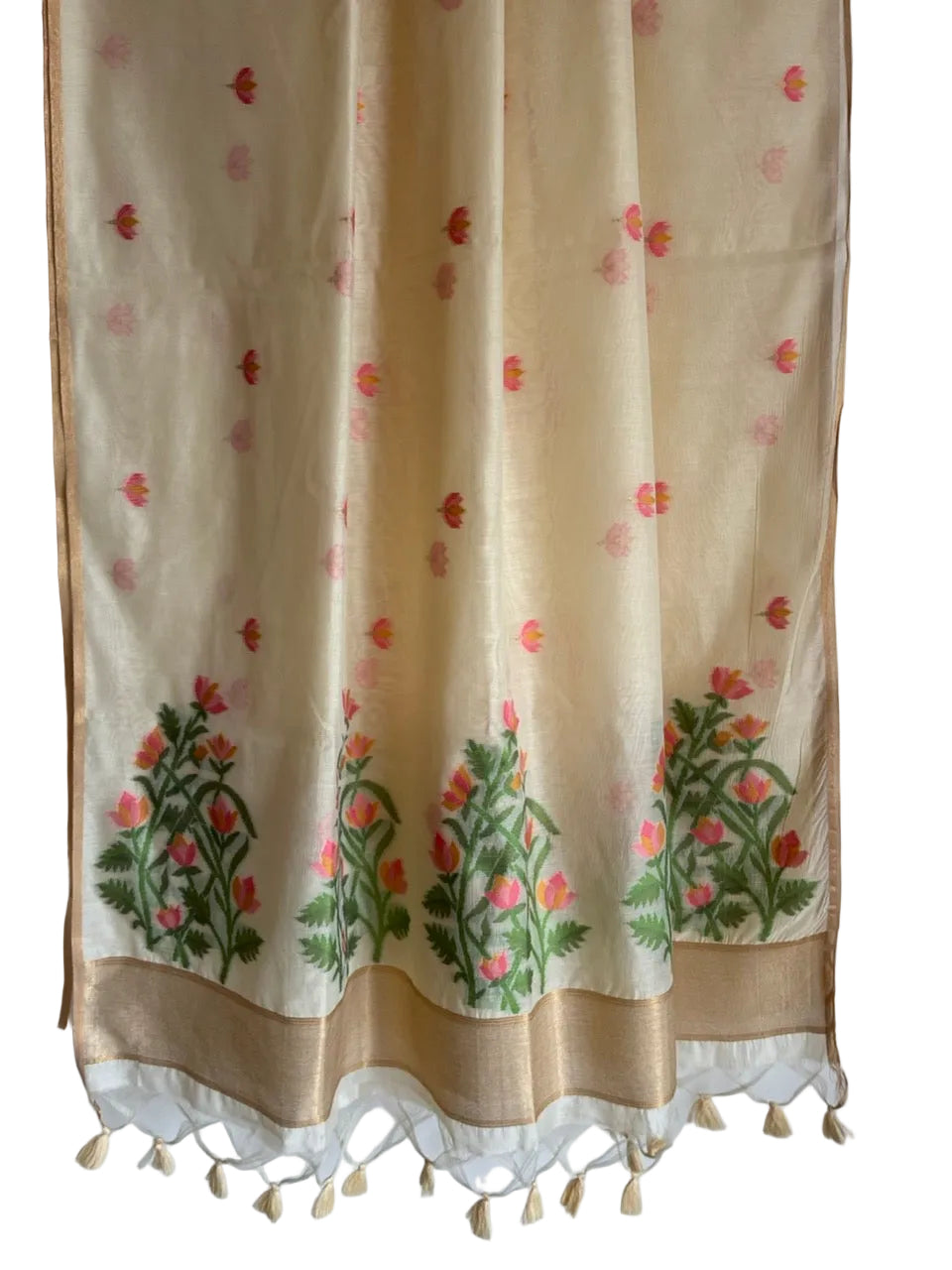 Off White Jamdani Cotton Aariyaa Saree with Lotus Motifs