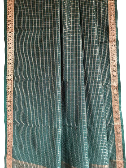 Green Checks Soft Crepe aariyaa Saree