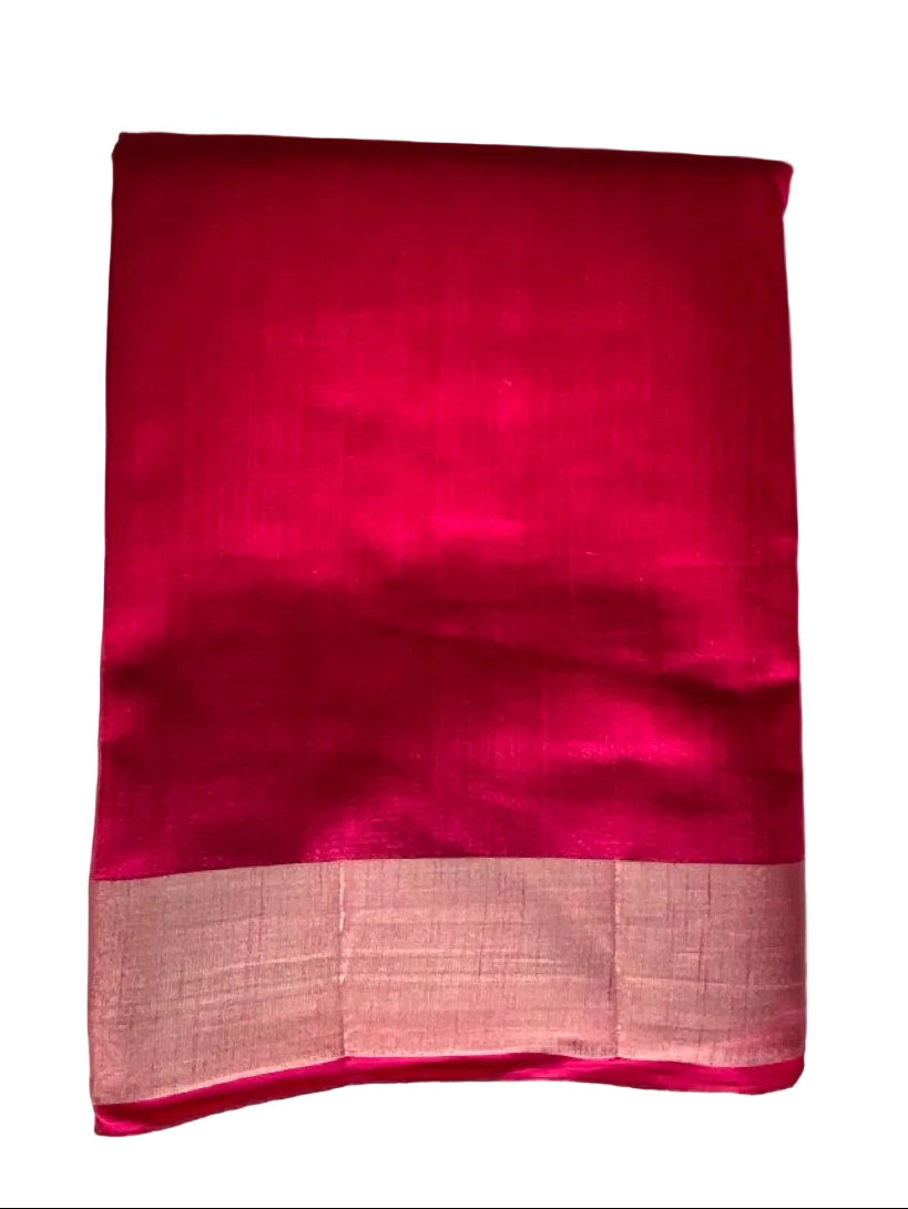 Pink Jute Cotton Plain Aariyaa Saree