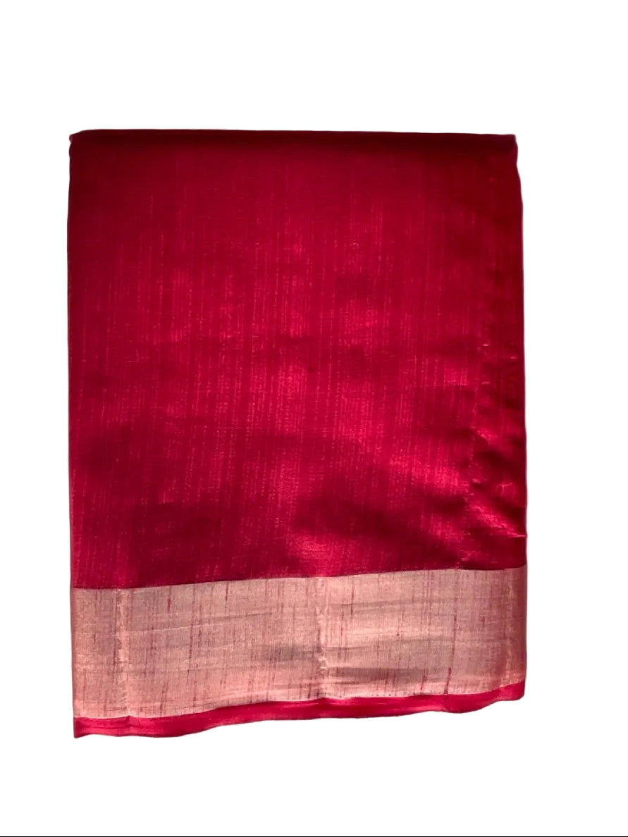 Red Jute Cotton Plain aariyaa Saree