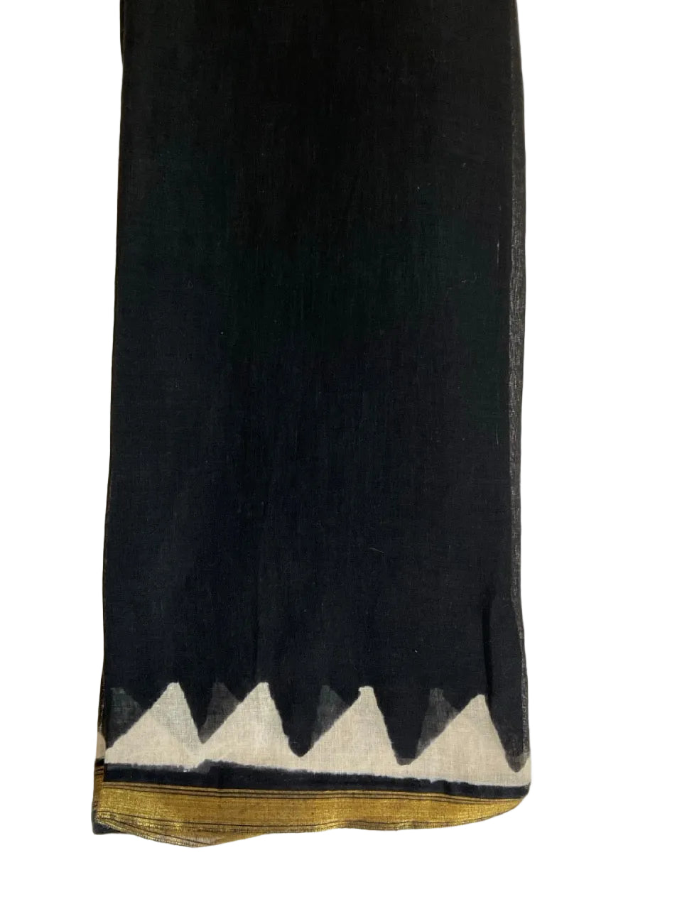 Black Block Print Cotton Saree