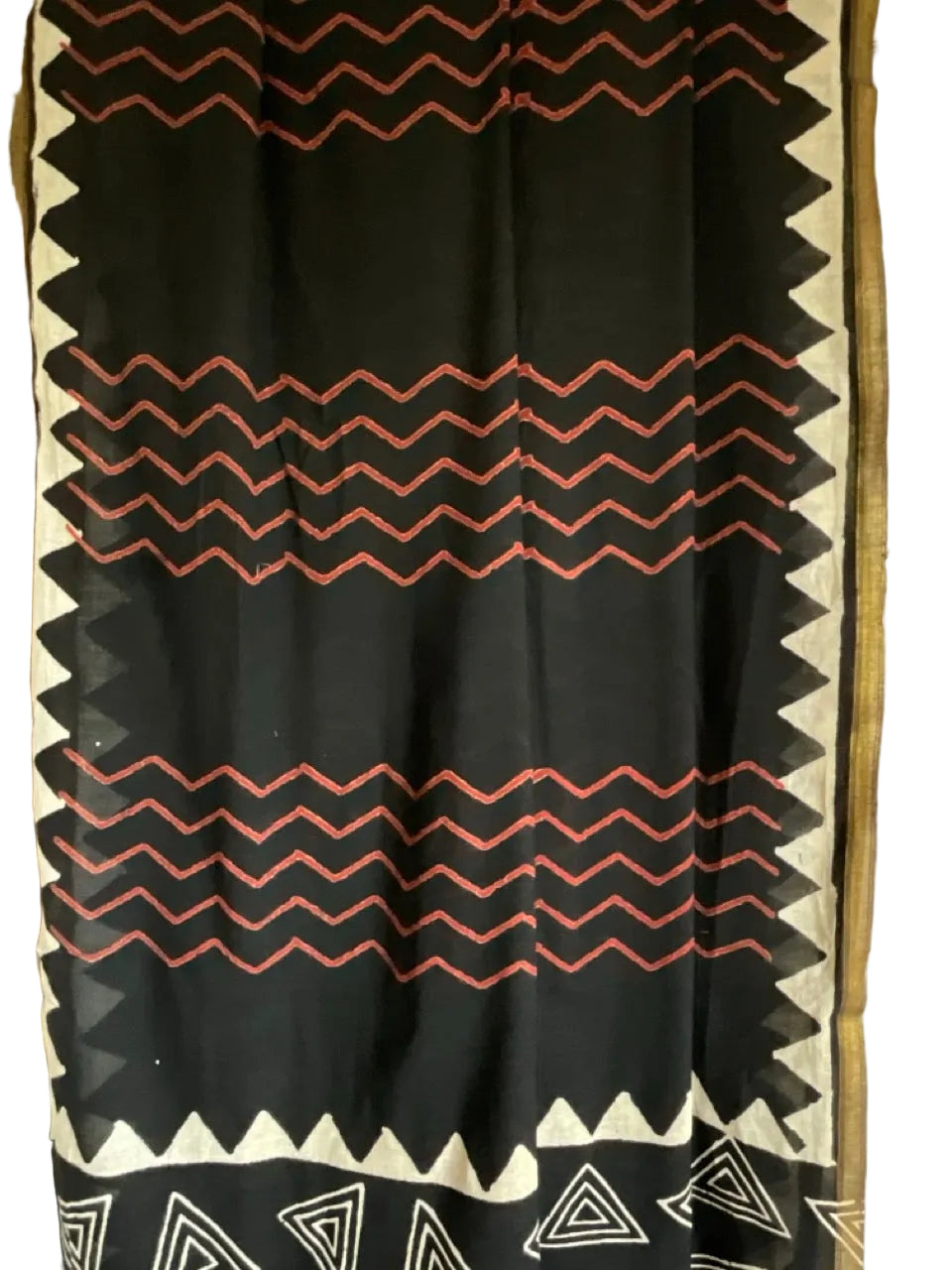 Black Block Print Cotton Saree