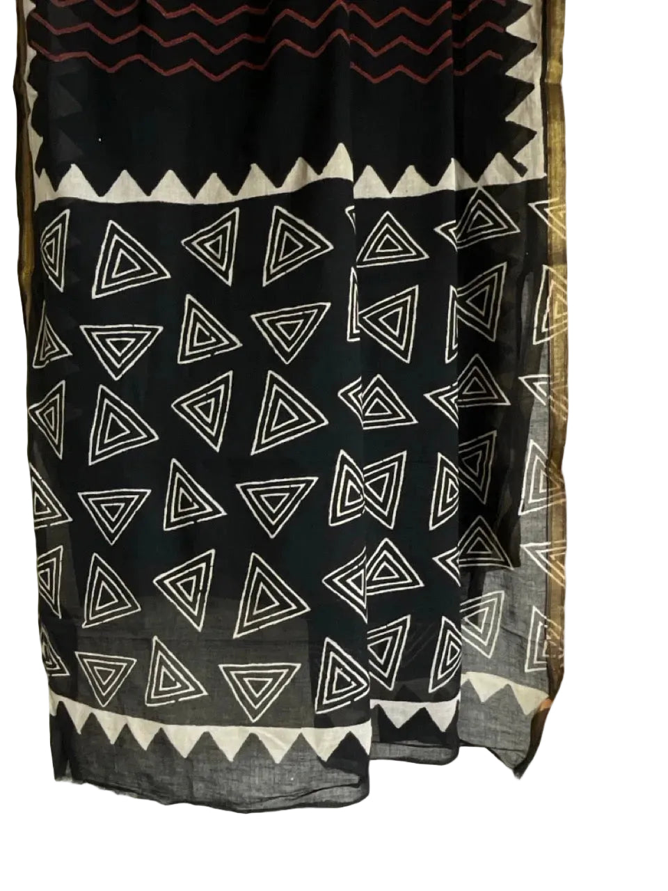 Black Block Print Cotton Saree
