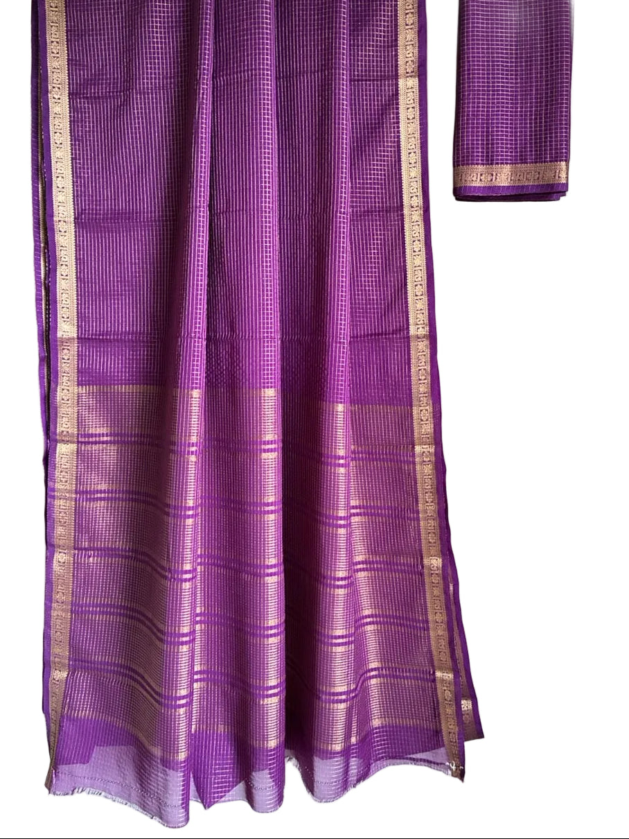 Purple Checks Soft Crepe aariyaa Saree