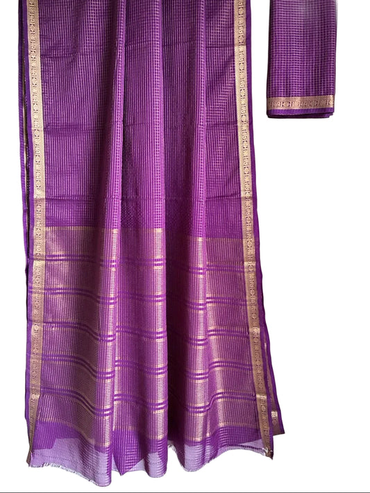 Purple Checks Soft Crepe aariyaa Saree