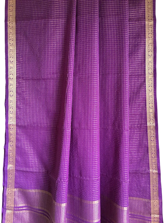 Purple Checks Soft Crepe aariyaa Saree