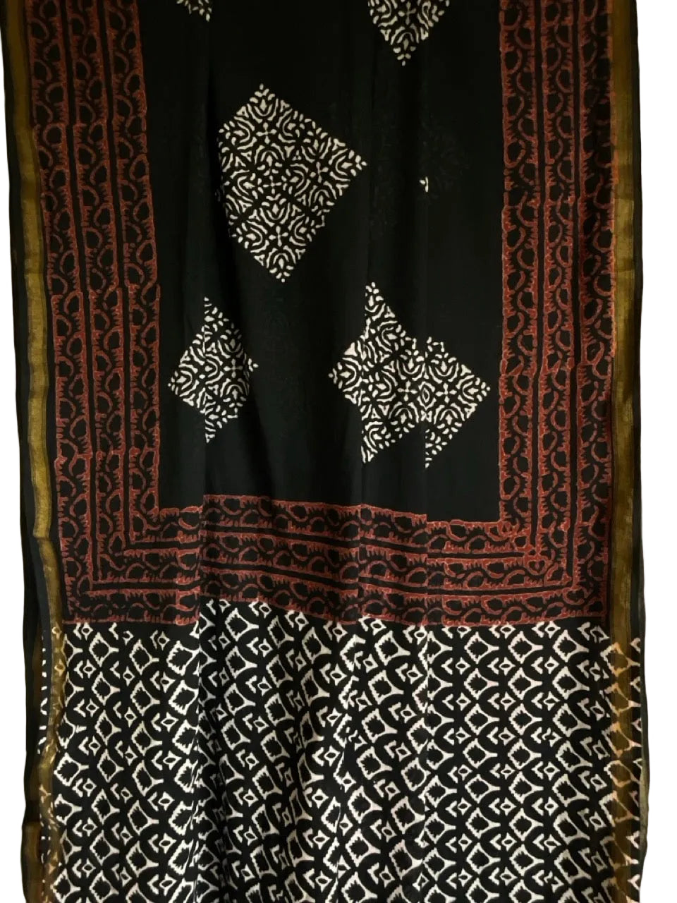 Black Block Print Cotton aariyaa Saree