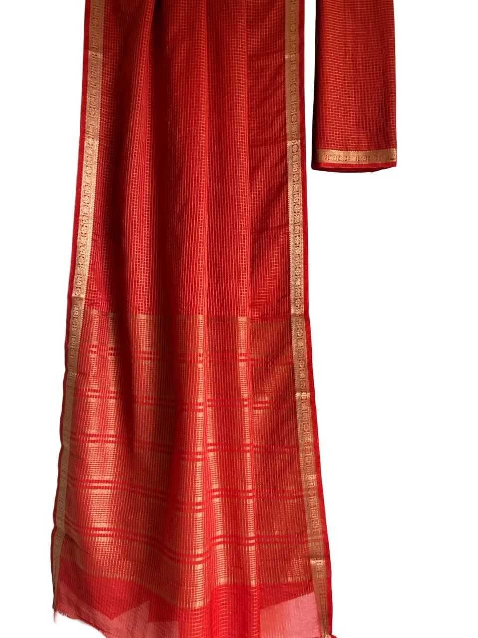 Orange Checks Soft Crepe aariyaa Saree