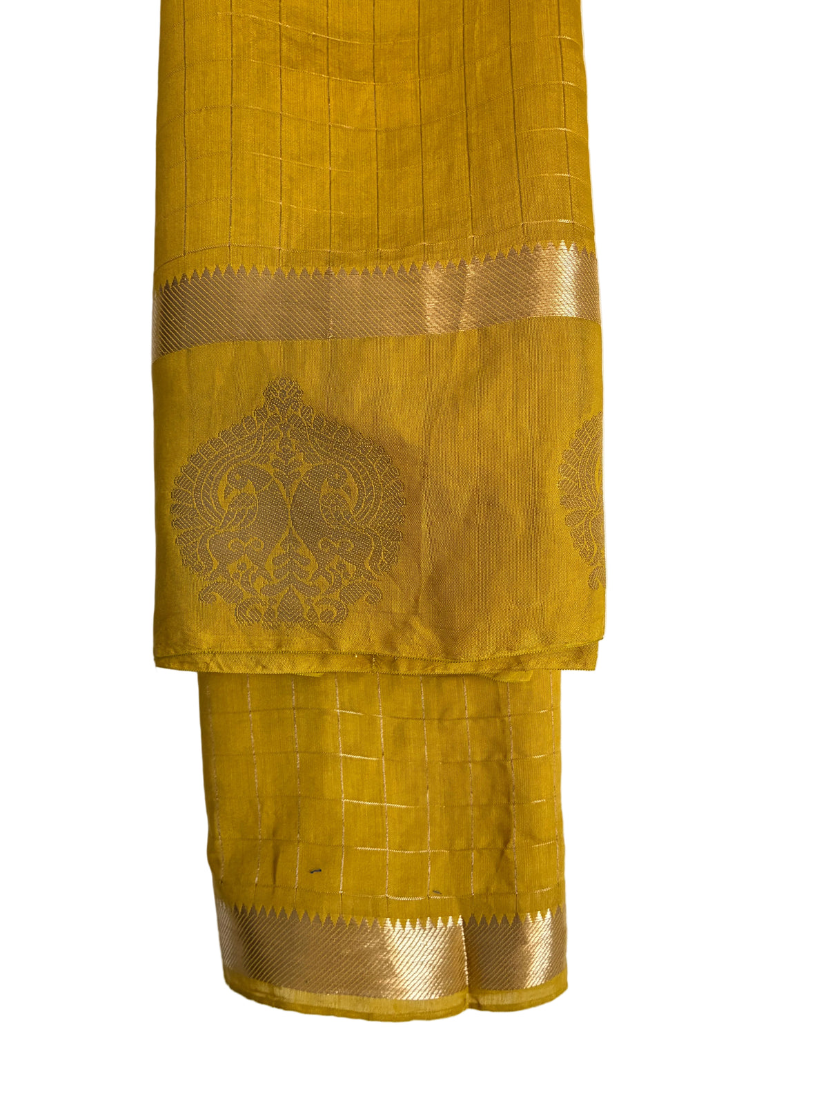 Black Checks Saree with Yellow Border