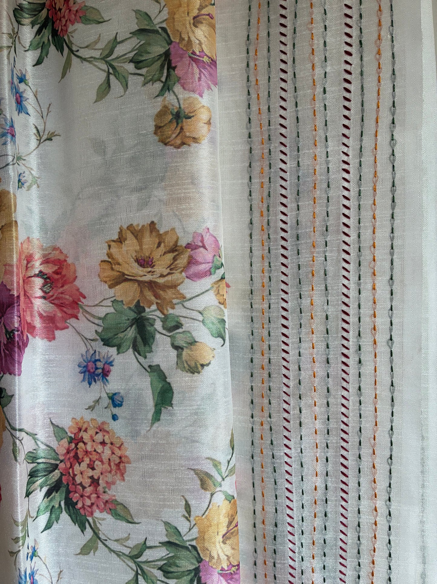 White Floral Print with Kantha Stitch