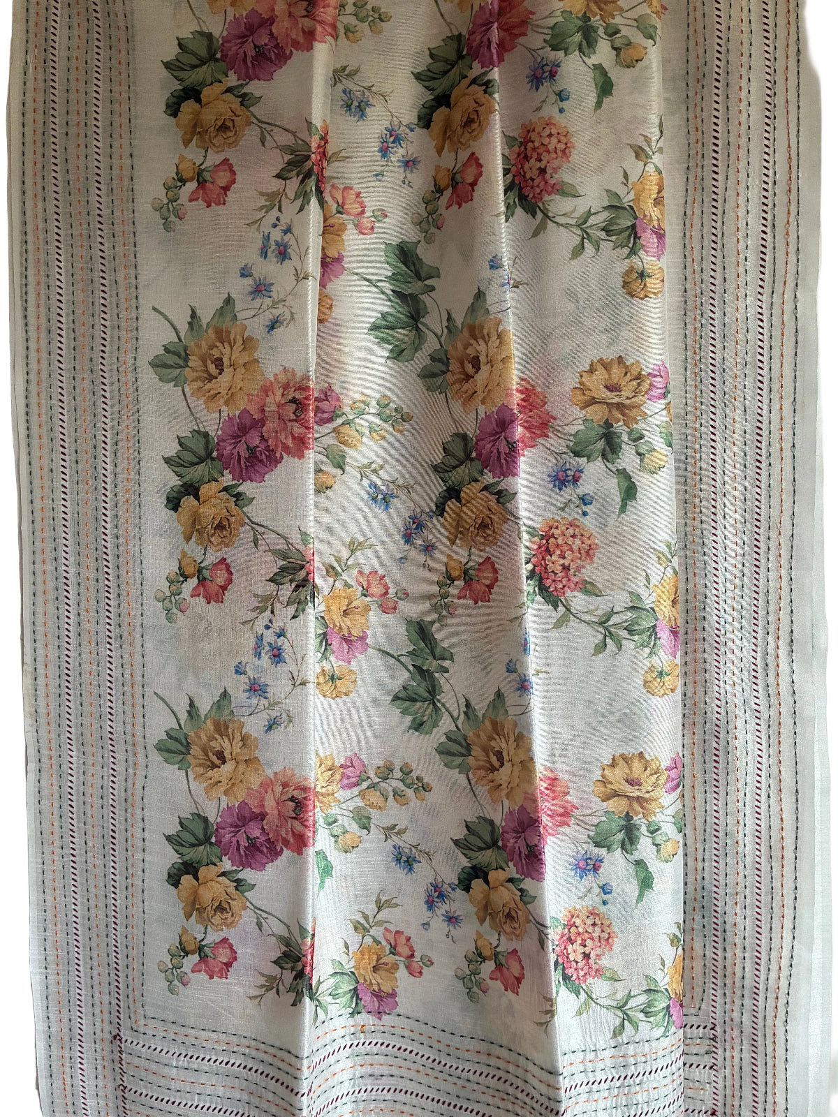 White Floral Print with Kantha Stitch