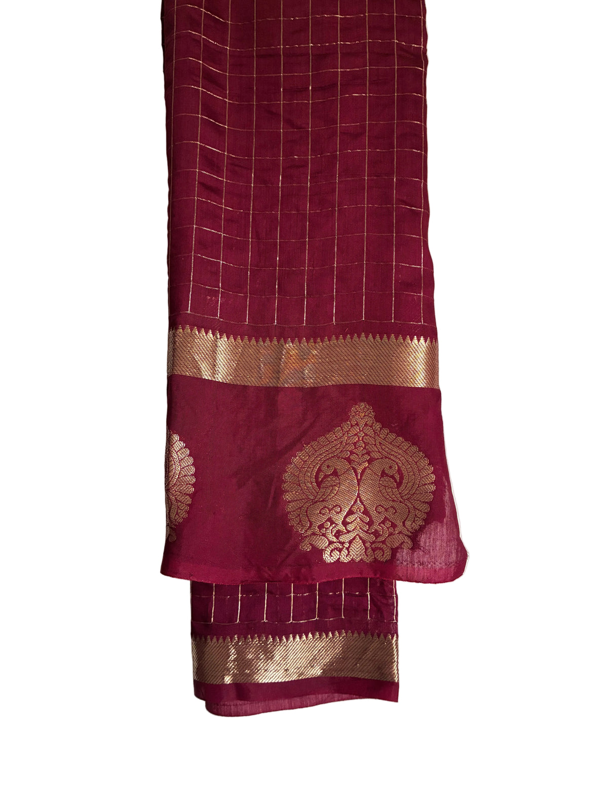 Unstitched matching blouse piece for rust orange checked saree Aariyaa studio Bangalore