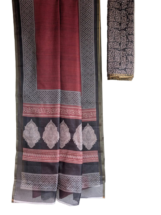 Red Kota Doria Cotton aariyaa Saree