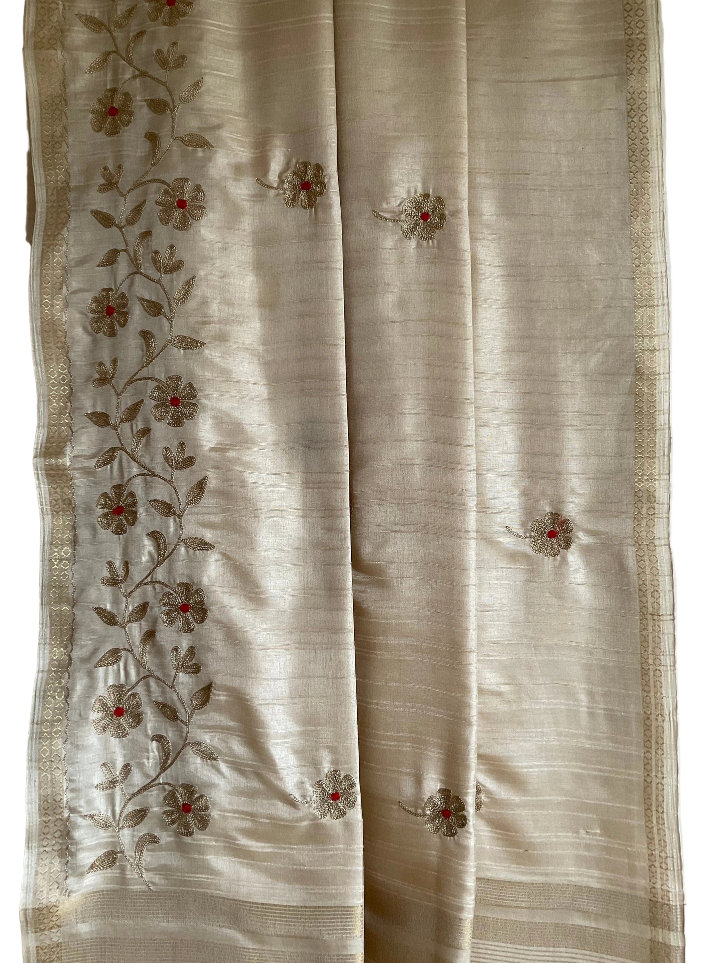 White/Ivory Floral Embroidery and Zari Border
