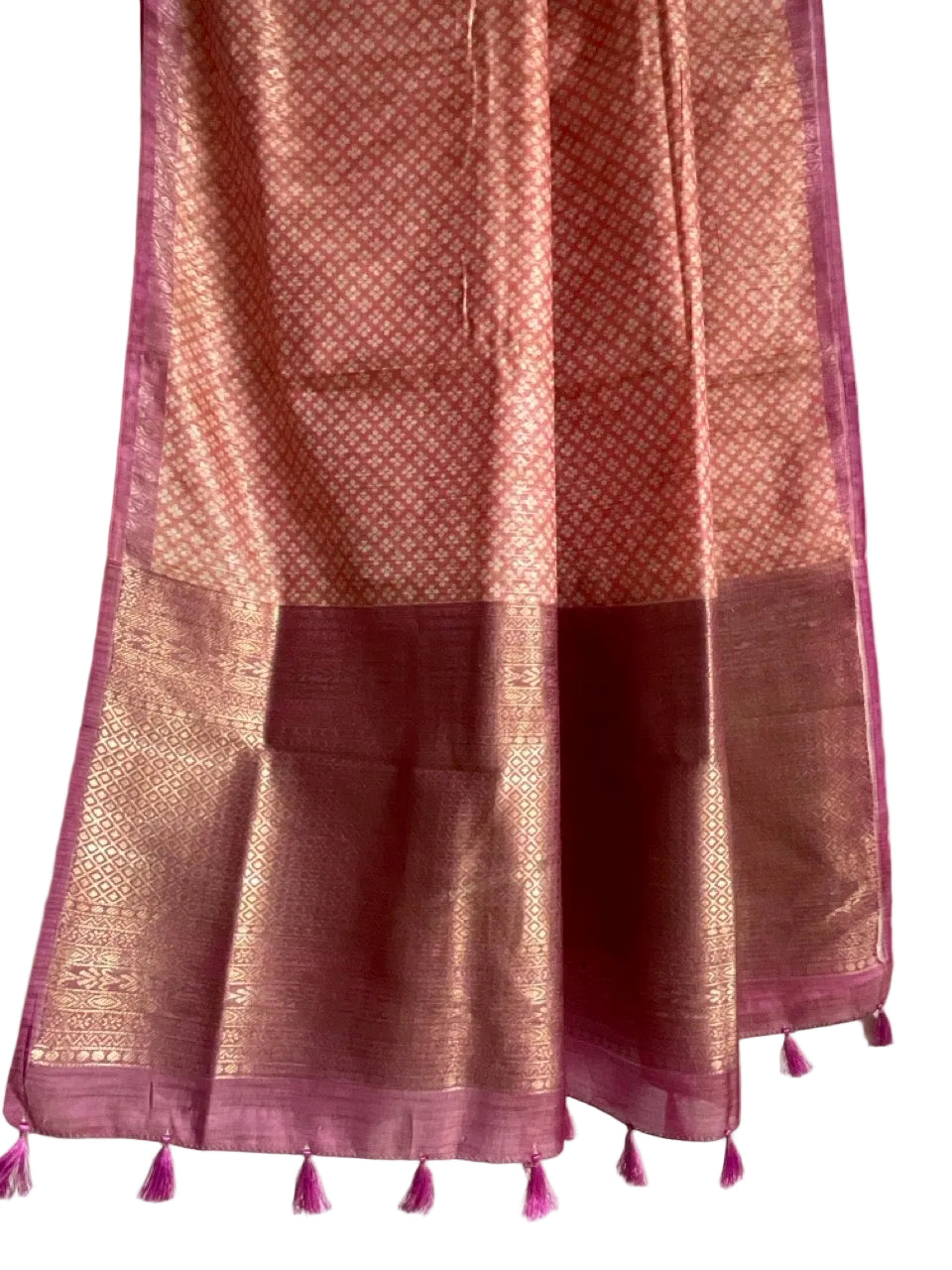 Pink Jacquard Tissue Silk Saree with Zari Border