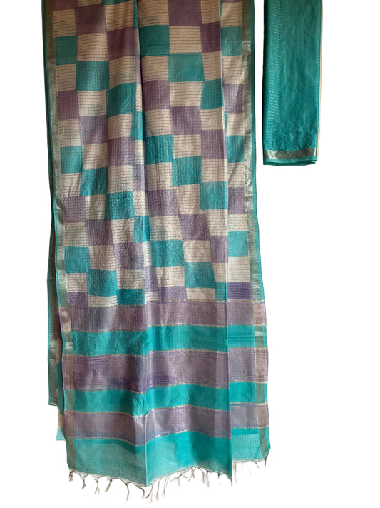 Blue Tussar Checks Saree
