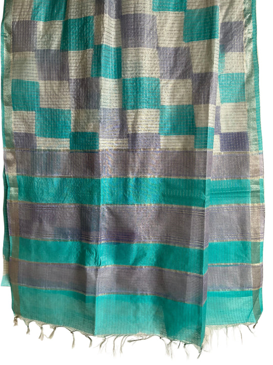 Blue Tussar Checks Saree