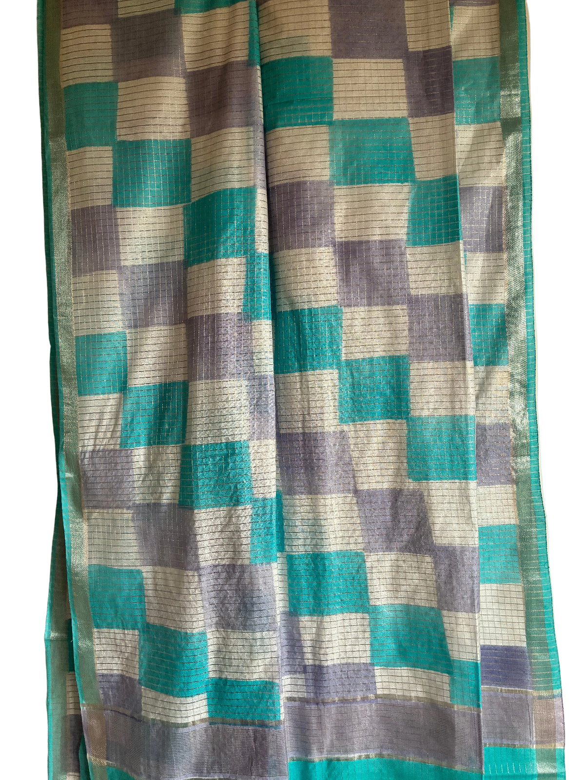 Blue Tussar Checks Saree