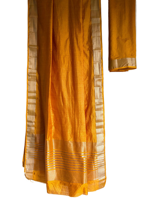 Yellow Jute Cotton Plain aariyaa Saree