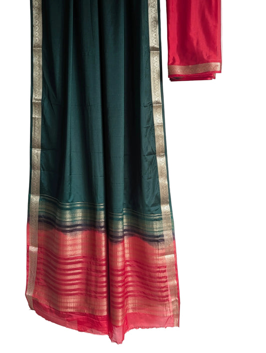 Green and Red Crepe Saree
