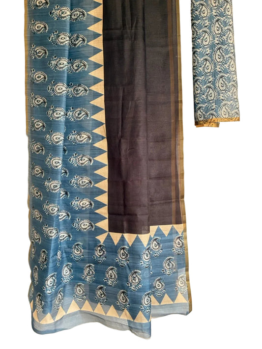Blue Black Kota Doria Cotton aariyaa  Saree