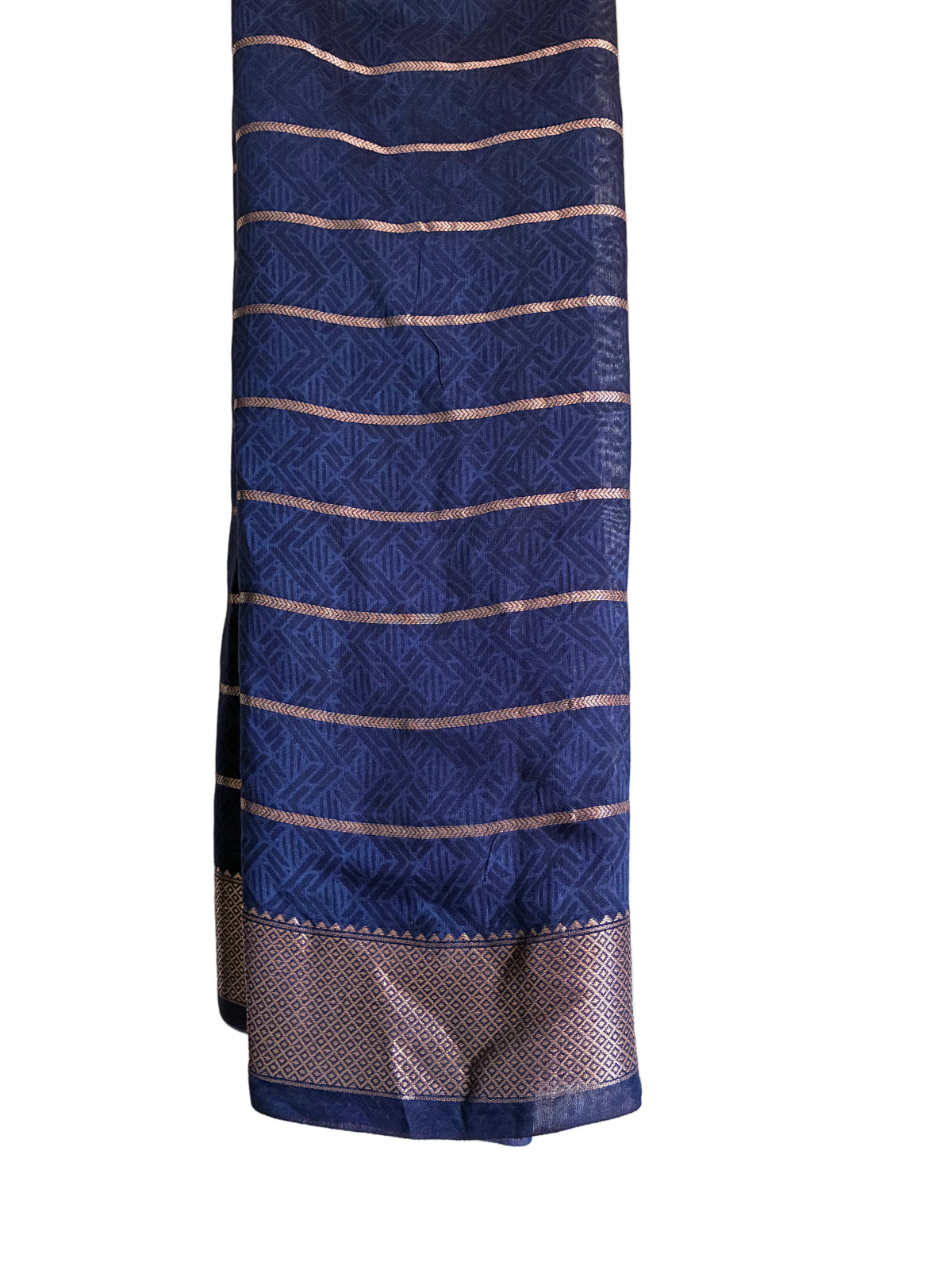  royal blue Kalamkari floral saree styled saree with matching gold border blouse piece