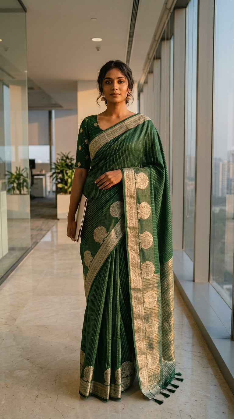 aariyaa cotton green peacock saree for workwear