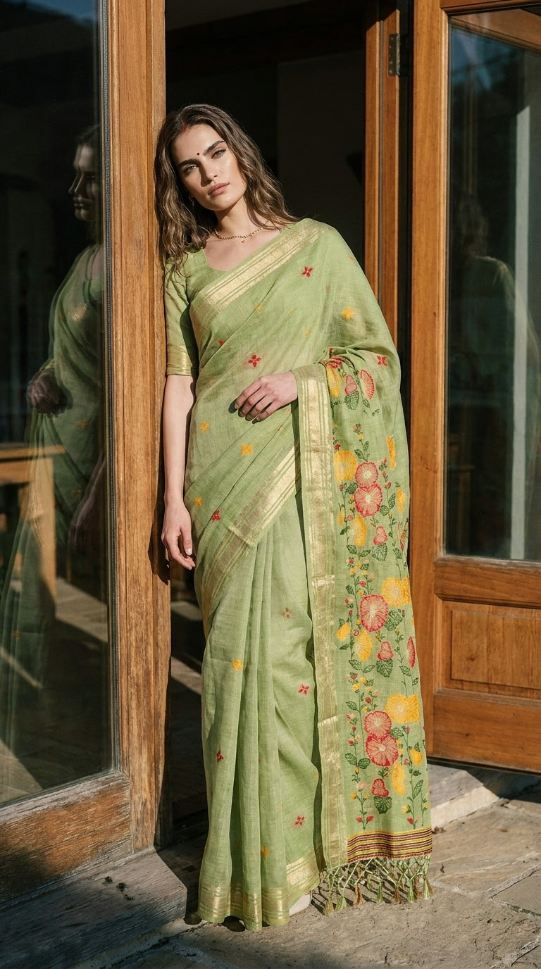 shop aariyaa_women_in_green_cotton_saree