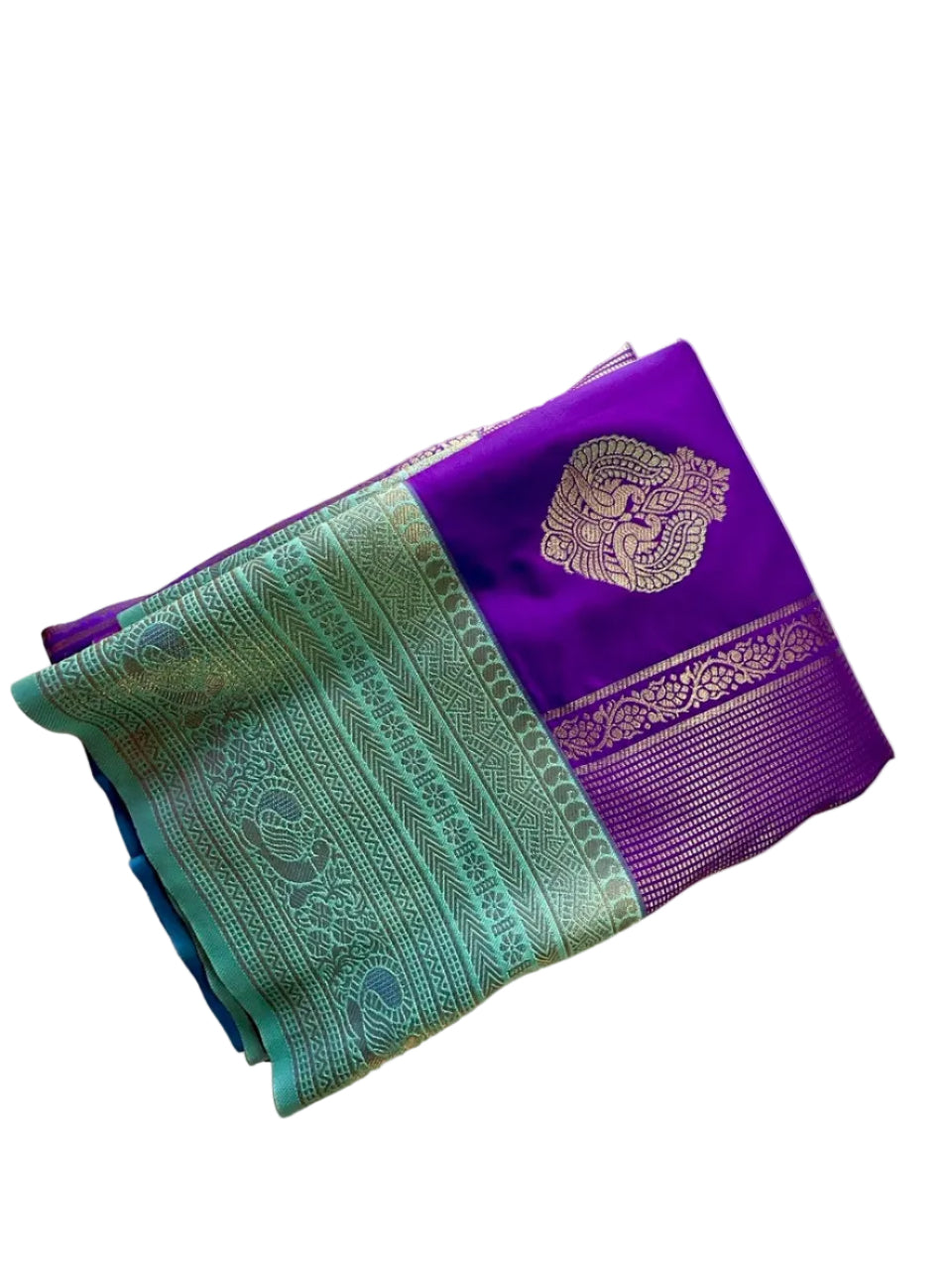 Purple & Sea Blue Soft Silk Saree