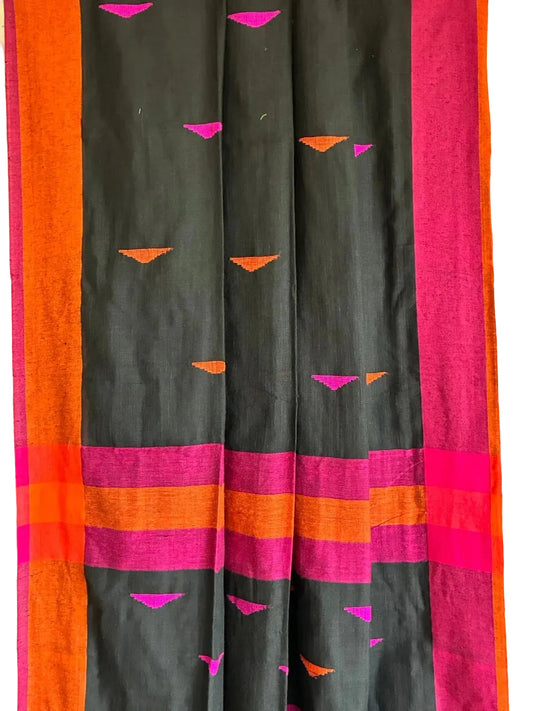 Black Jute Cotton Colorful Saree