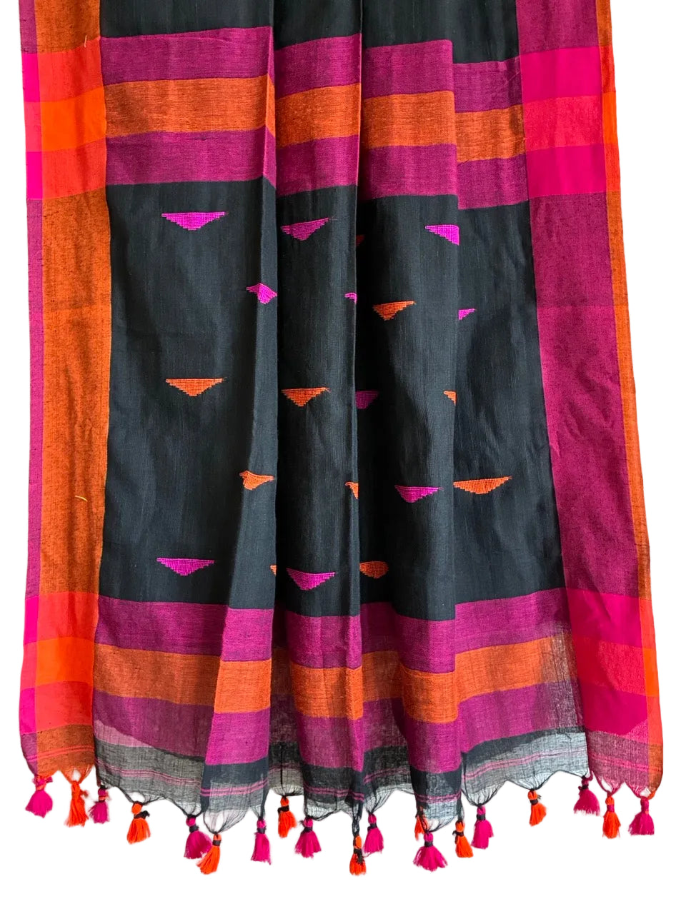 Black Jute Cotton Colorful Saree