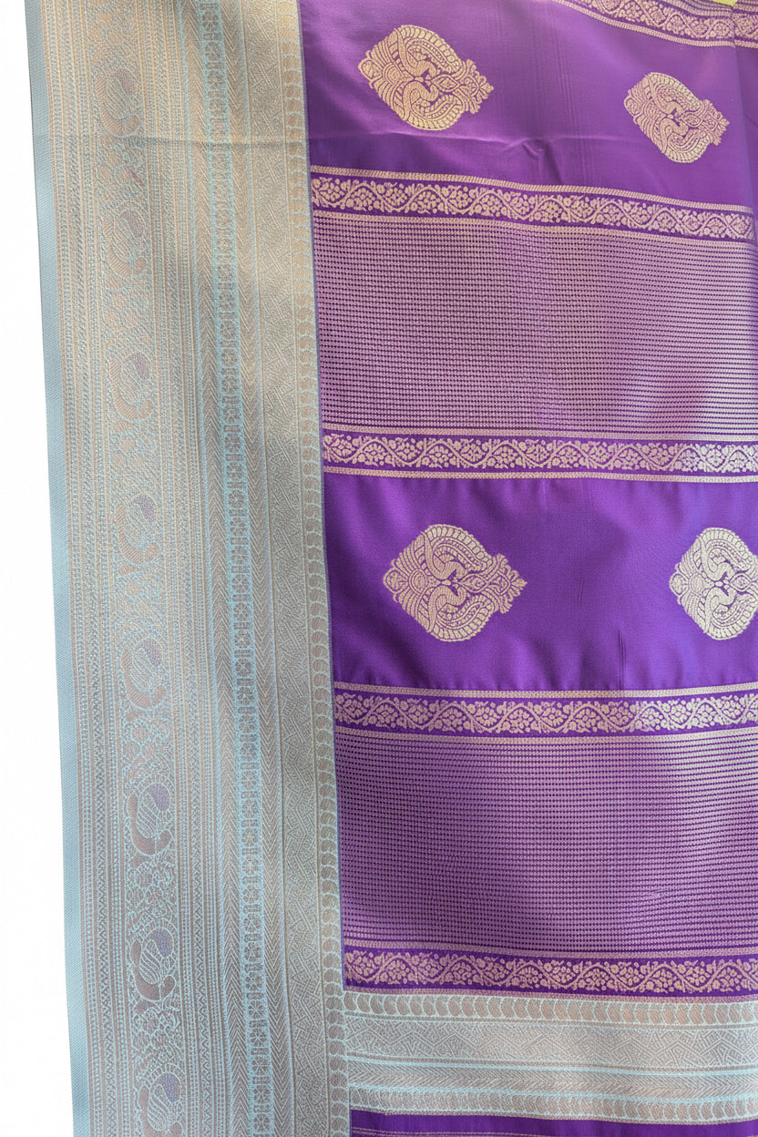 Purple & Sea Blue Soft Silk Saree