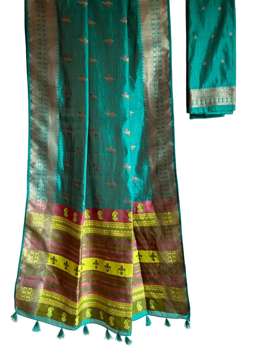 Blue saree with bold contrast pallu full drape view Aariyaa sarees Bengaluru