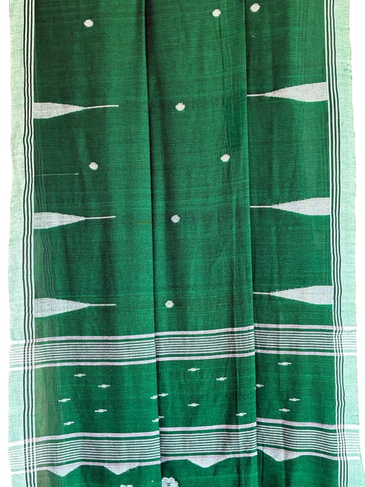 Green traditional garment with white patterns on a white background