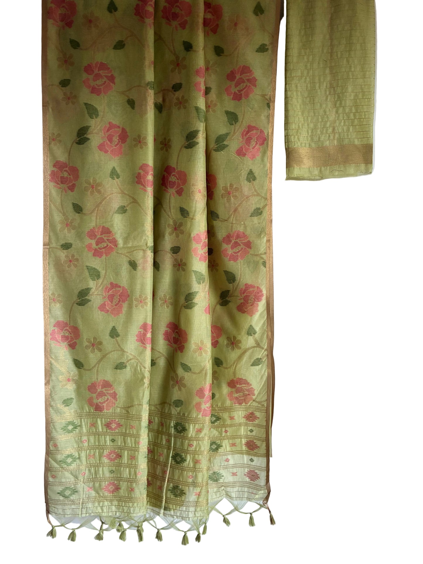 Green Jamdani Floral Saree